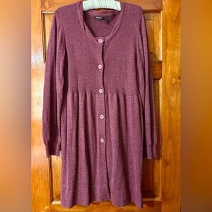 Daisy Fuentes Long Sleeve Cardigan Dress in Burgundy